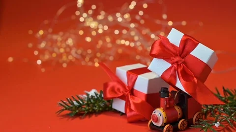 Red background and christmas decor. Video stock 121282894