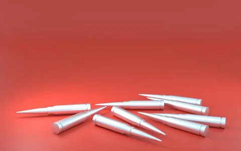 Red background and silver bullets, 3DCG Illustrazione stock