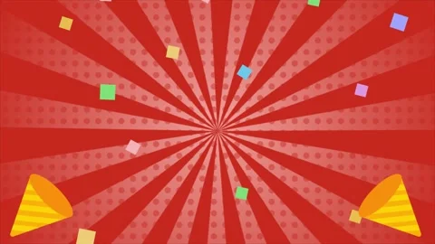Red background animation with cracker and sunburst concentration lines Stock Footage 254456494