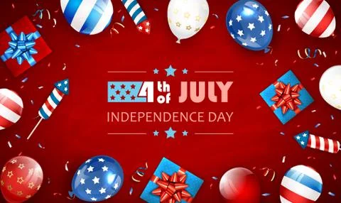 Red Background with Balloons and Text  Independence Day Stock Illustration