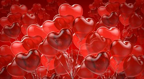 Red background of the balls in the shape of heart Stock Illustration