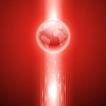 Red background with binary code to the globe. Illustration