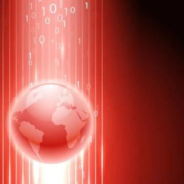 Red background with binary code to the globe. Stock Illustration