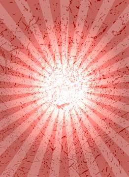 Red background with center rays, grunge texture. Stock-Illustration