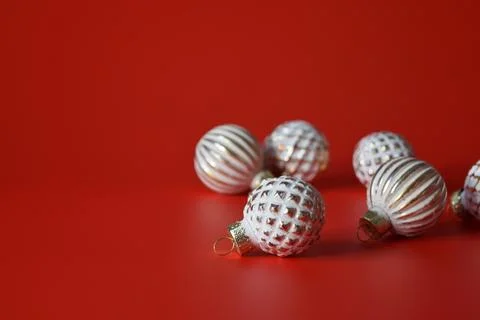 Red background with Christmas decorations Stock Photos