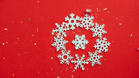 Red background conceptual creative Christmas tree toy Stock Photos