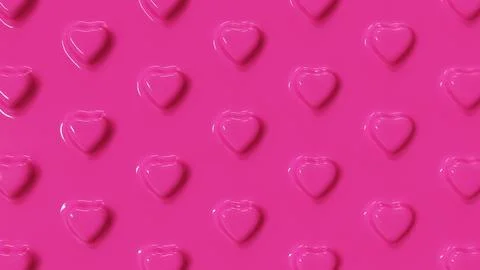 Red background with embossing hearts. Plastic extrusion 3D render illustration Stock Illustration