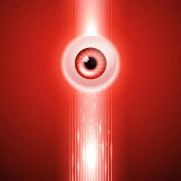 Red background with eye and binary code. Stock Illustration
