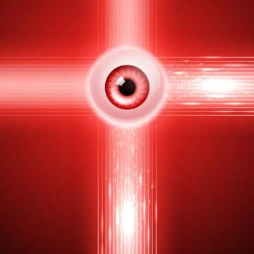 Red background with eye and binary code. Stock Illustration