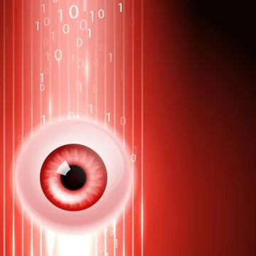 Red background with eye and binary code. Stock Illustration