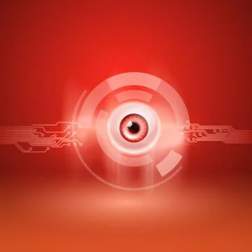 Red background with eye and circuit Illustrazione stock