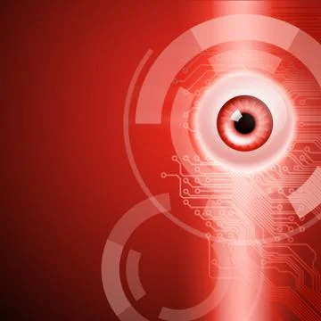 Red background with eye and circuit Illustrazione stock