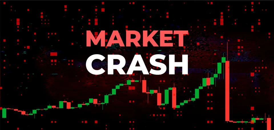 Red Background with Falling Candlestick Chart Depicting Market Crash Illustrazione stock