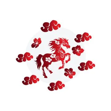 On Red Background free vector Auspicious Golden Horse with Floral Accents Stock Illustration