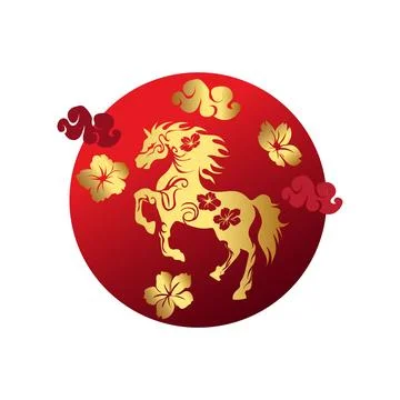 Red Background free vector Auspicious Golden Horse with Floral Accents on Stock Illustration