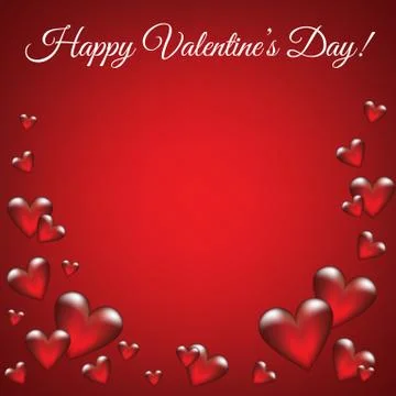 Red background with glass hearts Illustrazione stock