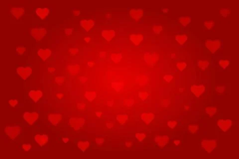 Red background with glowing blurred hearts, bokeh. Stock Illustration