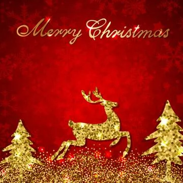 Red background with golden deer Stock Illustration