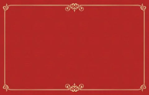 Red background with golden frame, Rectangle ornament corner gold frame Stock Illustration