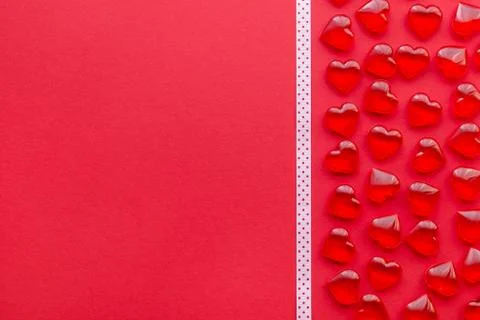 Red background with hearts pattern and copy space Stock Photos