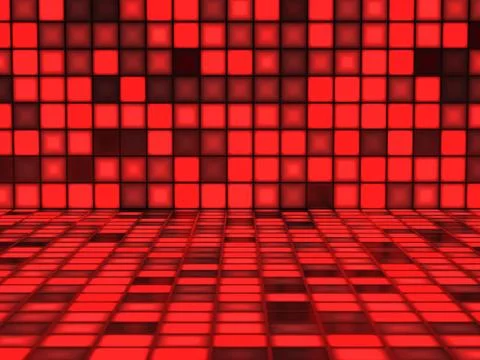 Red background with illuminated squares Stock Illustration