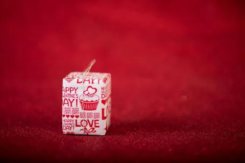 Red background image and gift box Valentine's Day concept Stock Photos