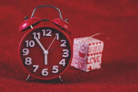 Red background image and gift box Valentine's Day concept Stock Photos