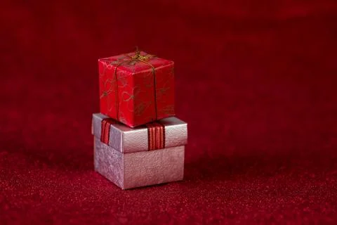 Red background image and gift box Valentine's Day concept Stock Photos