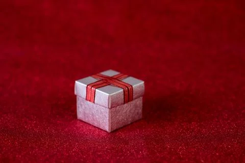 Red background image and gift box Valentine's Day concept Stock Photos
