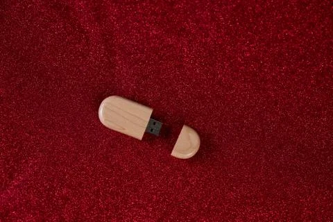 Red background image and USB computer plug device Technology concept Stock Photos