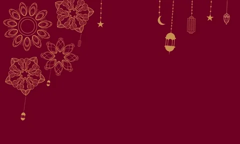 Red background islamic pattern ornaments with lanterns eid celebration Stock Footage 318121095