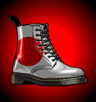 Red background japanese flag pattern boots Stock Illustration