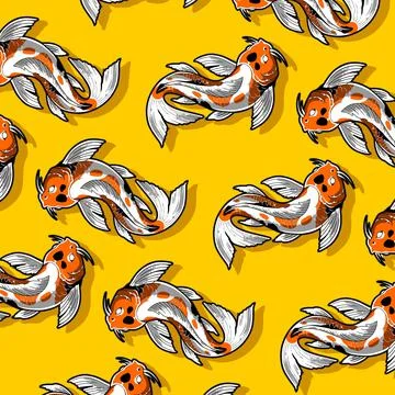 Red background koi fish pattern Stock Illustration