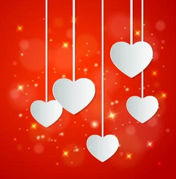 Red background with paper hearts Stock Illustration