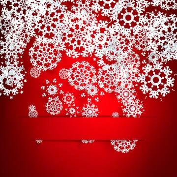 Red background with paper snowflakes. Stock Illustration