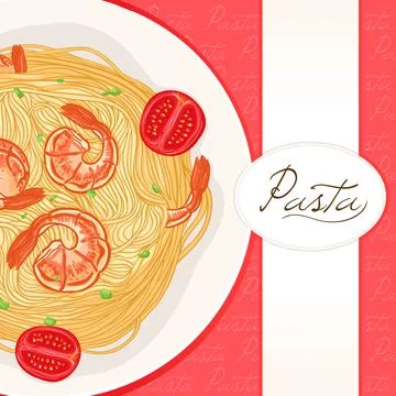 Red background with pasta Stock Illustration