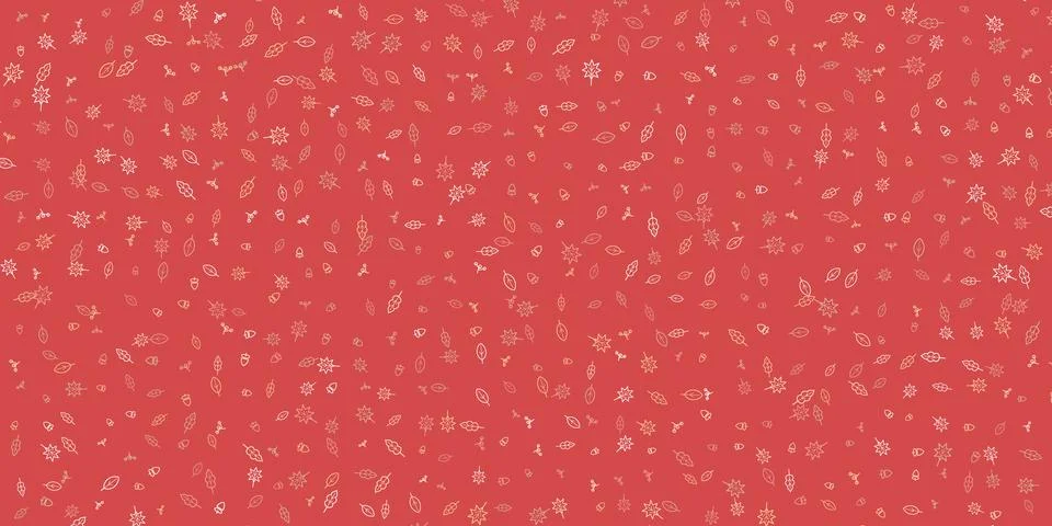 Red Background Pattern Featuring A Seamless Arrangement Of Hand-Drawn Flora.. Stock-Illustration