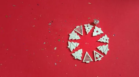 Red background with a place for text and a creative Christmas toy Stock Photos