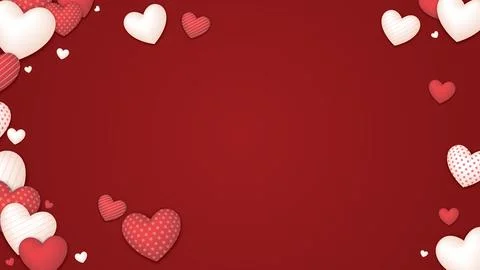 Red background with red and white heart balloons various designs floating a.. Stock Illustration