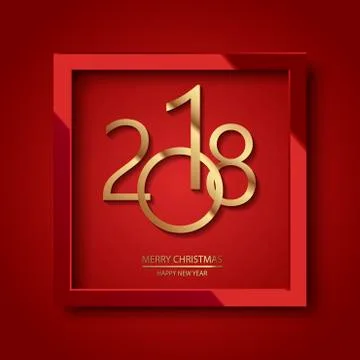 Red background with red frame and gold text. Christmas greeting card. Vector.. Stock Illustration