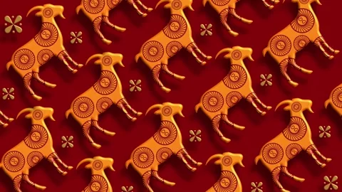 Red background with repeating gold tiger pattern elegant design Stock Footage 323796843