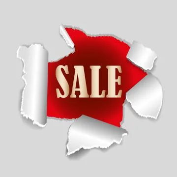 Red background sale tag with exploding hole and drop shadow Stock Illustration