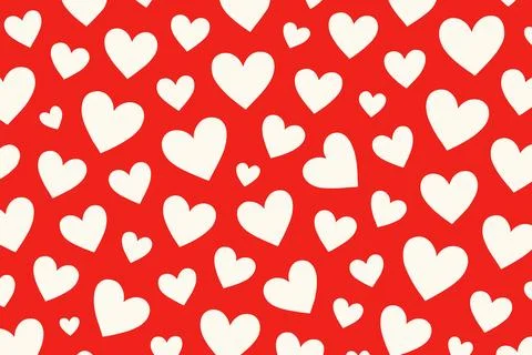 Red Background with Scattered White Hearts Pattern Ilustración de archivo