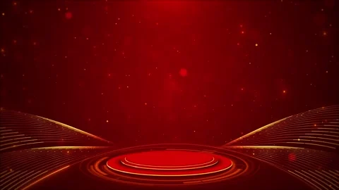 Red background shimmer glowing stage spotlight golden wave lines stream Stock Footage 314199966