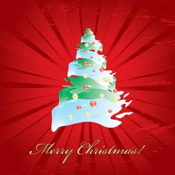 Red background with stylized christmas tree, vector illustration Stock Illustration