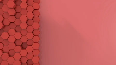 Red background for text. Left oscillating 3D dark-red pentagon. Stock Footage 115100751