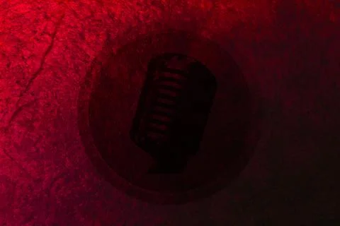 Red Background Texture with Microphone and Speaker Stock Photos