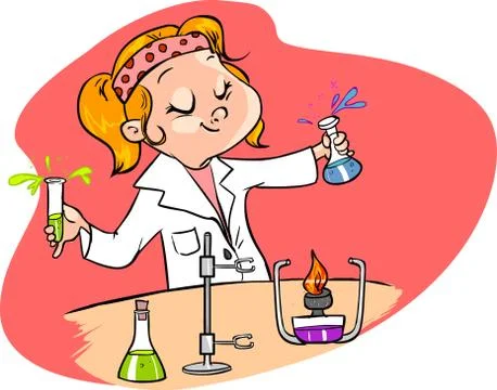 Red background vector illustration of a  cute young scientist Stock Illustration