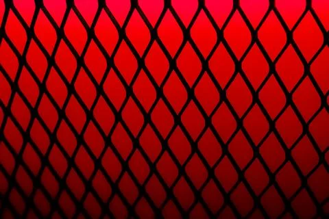 Red background of wavy red metallic grid with holes. Metal mesh as background Stock Photos