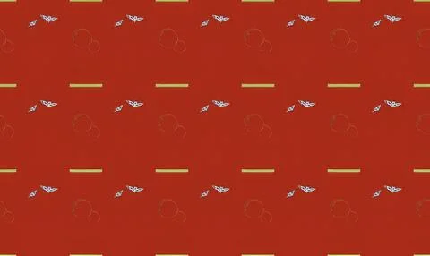 Red background with white butterfly and yellow line pattern Stock Illustration